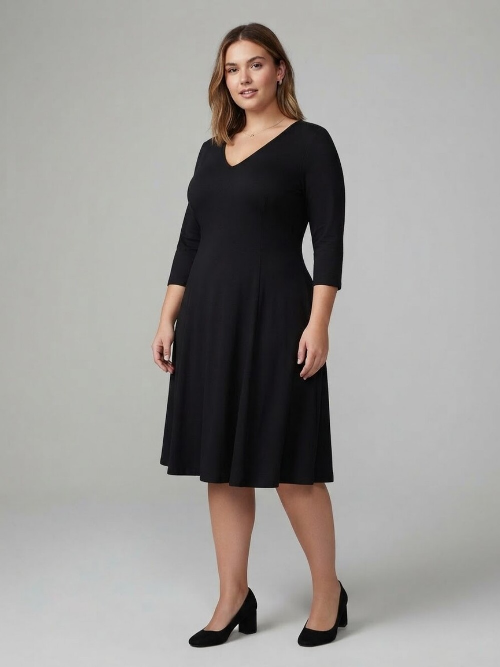 Lane Bryant Black V-Neck Midi Dress Size 14/16 Like New